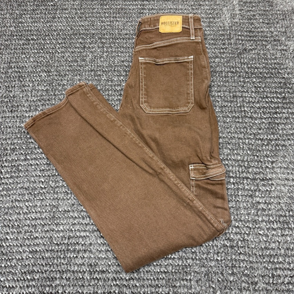 Hollister Womens Ultra High Rise Dad Jeans Size 25x31 Brown Cargo Pants Stretch
